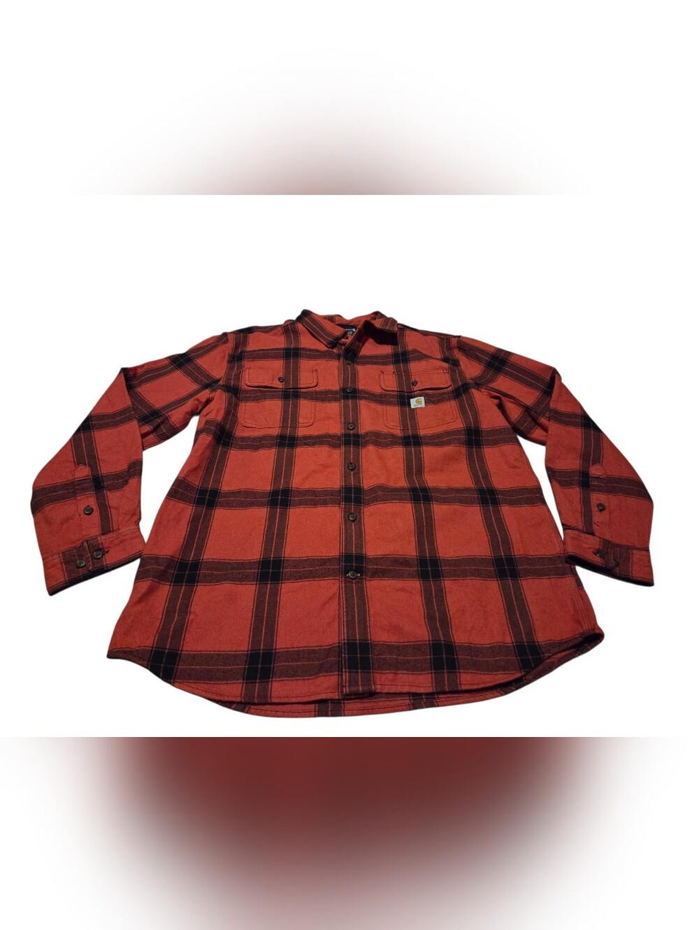 Men's Carhartt Heavyweight Flannel Plaid Long-Sleeve Shirt Red/Black Size L